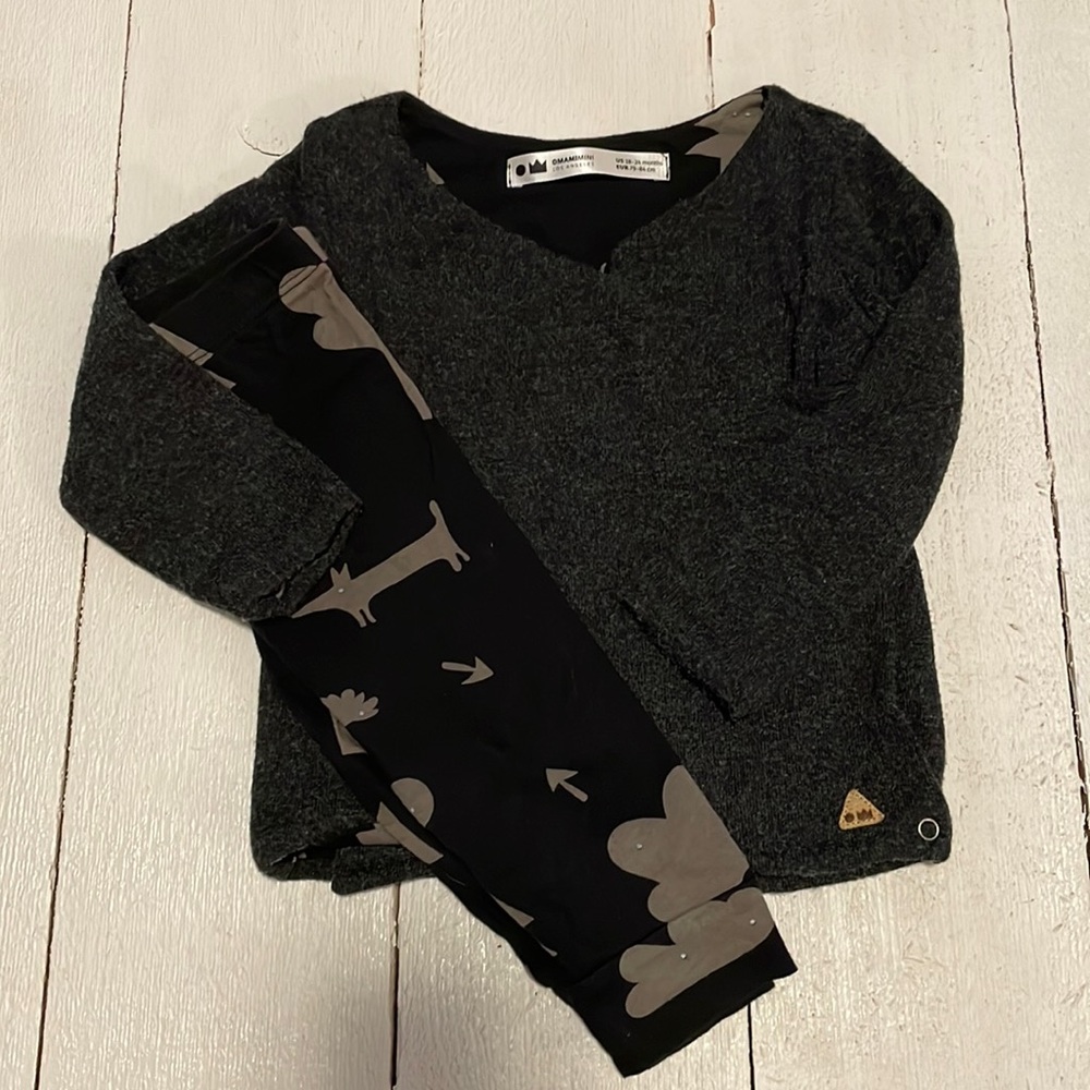 Omamimini Baby Outfit Pants and Top  18-24 Months Black and Grey Boy or Girl